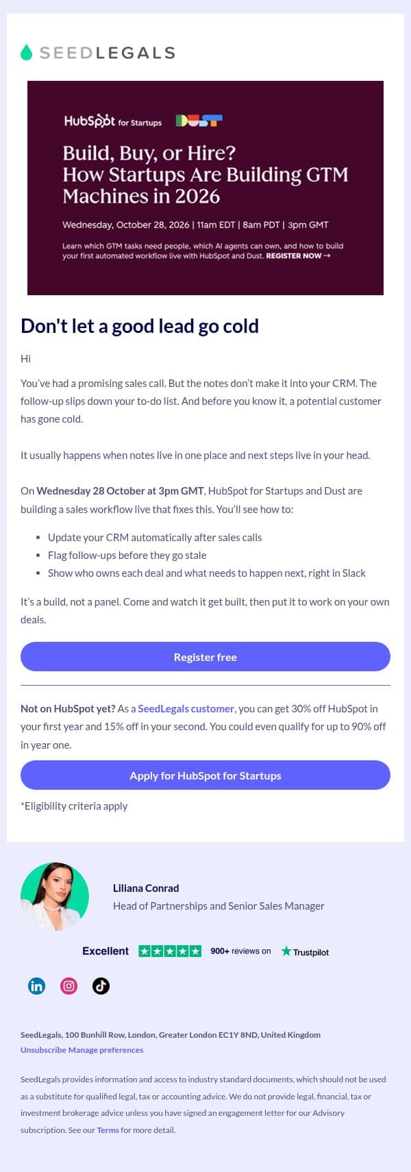 Build an AI sales workflow in one hour email from Club GLOBALS screenshot