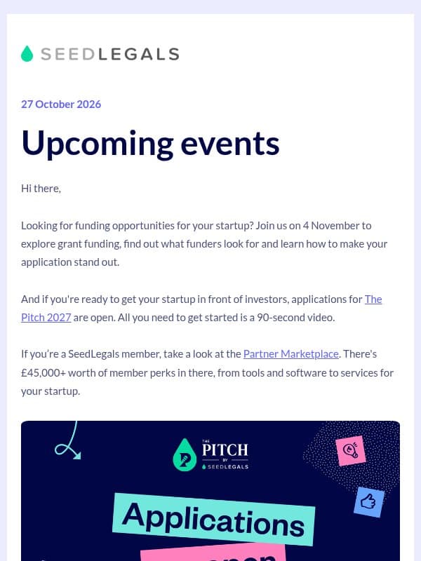 Grant funding: where do you start? Top startup events for founders email from Club GLOBALS