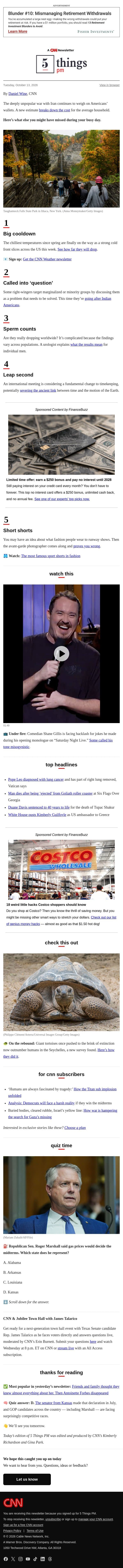 Big cooldown coming, sperm counts, short shorts email from CNN screenshot