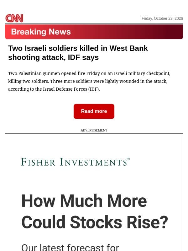 Two Israeli soldiers killed in West Bank shooting attack, IDF says email from CNN