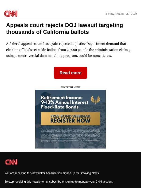 Appeals court rejects DOJ lawsuit targeting thousands of California ballots email from CNN