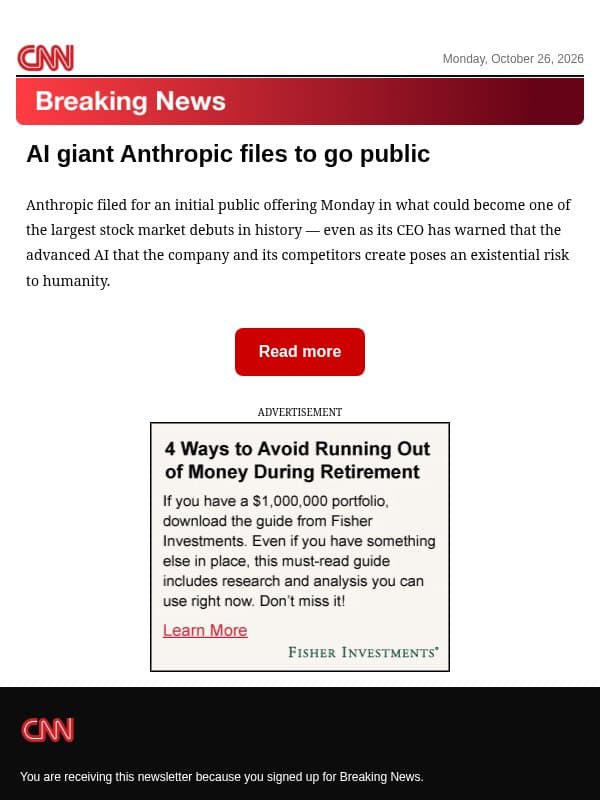 AI giant Anthropic files to go public email from CNN