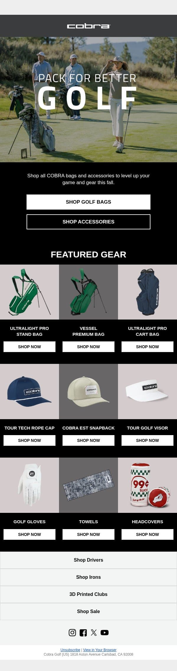 Make the Most of Fall Golf email from COBRA Golf screenshot