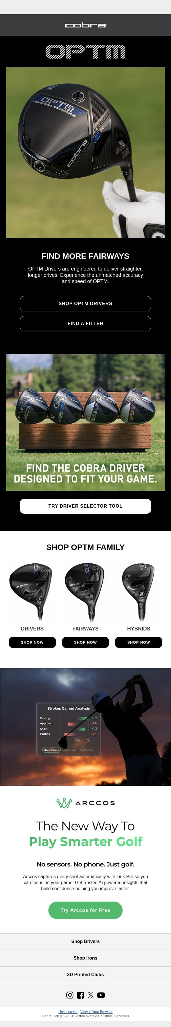 Find More Fairways email from COBRA Golf screenshot