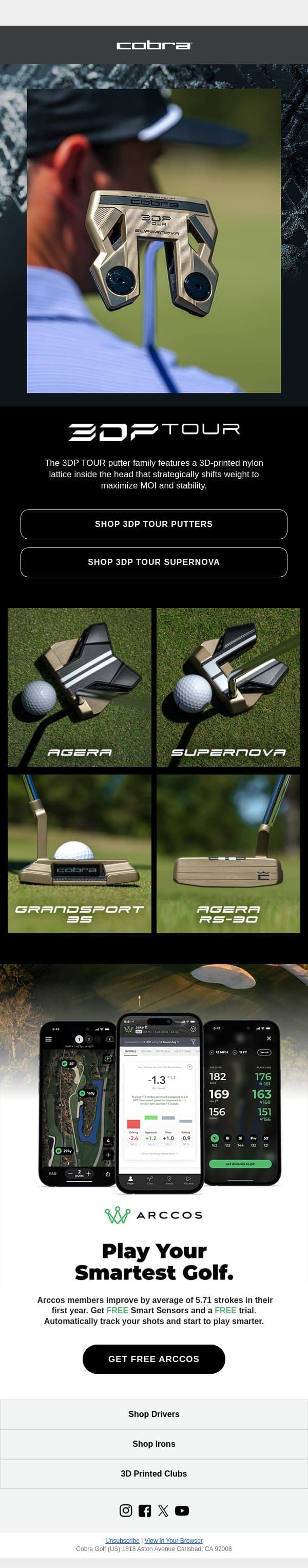 3D Engineered. Performance Perfected. email from COBRA Golf screenshot