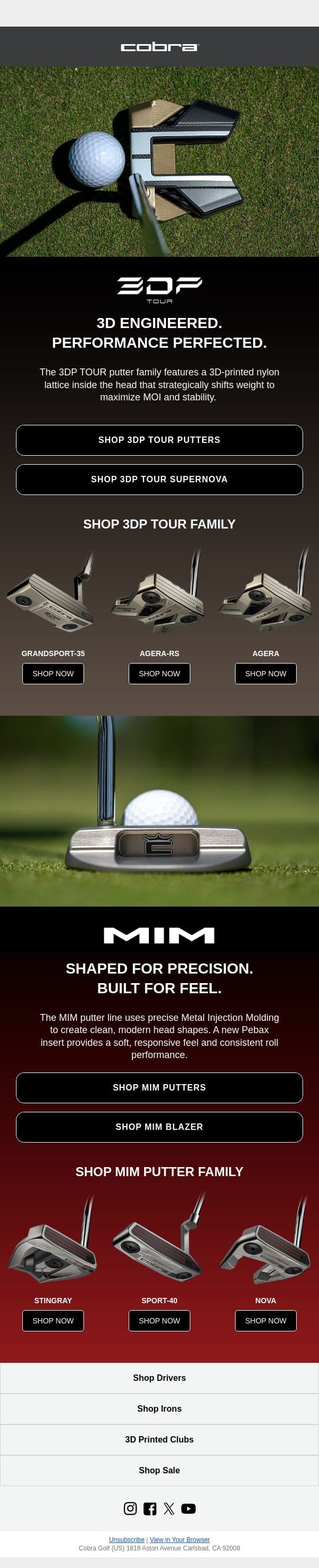 Feel the Difference - 3DP and MIM Putters email from COBRA Golf screenshot