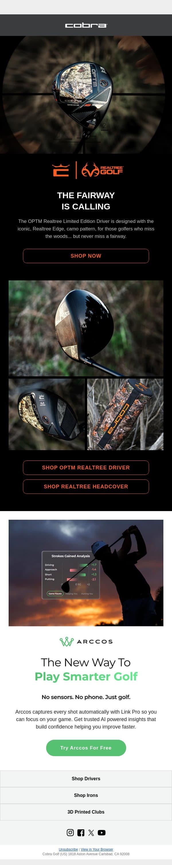 New Limited Edition OPTM X Realtree Driver email from COBRA Golf screenshot