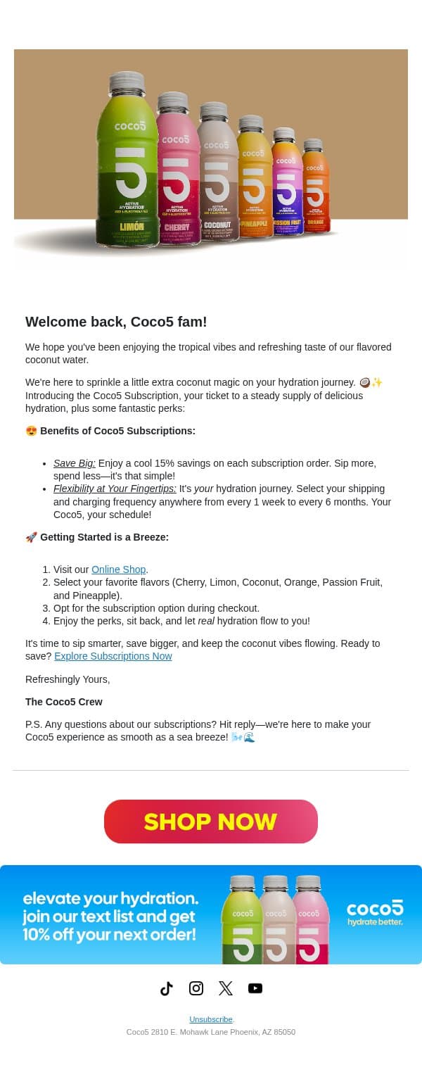 Sip, Save, Repeat 🤩 email from Coco5 screenshot