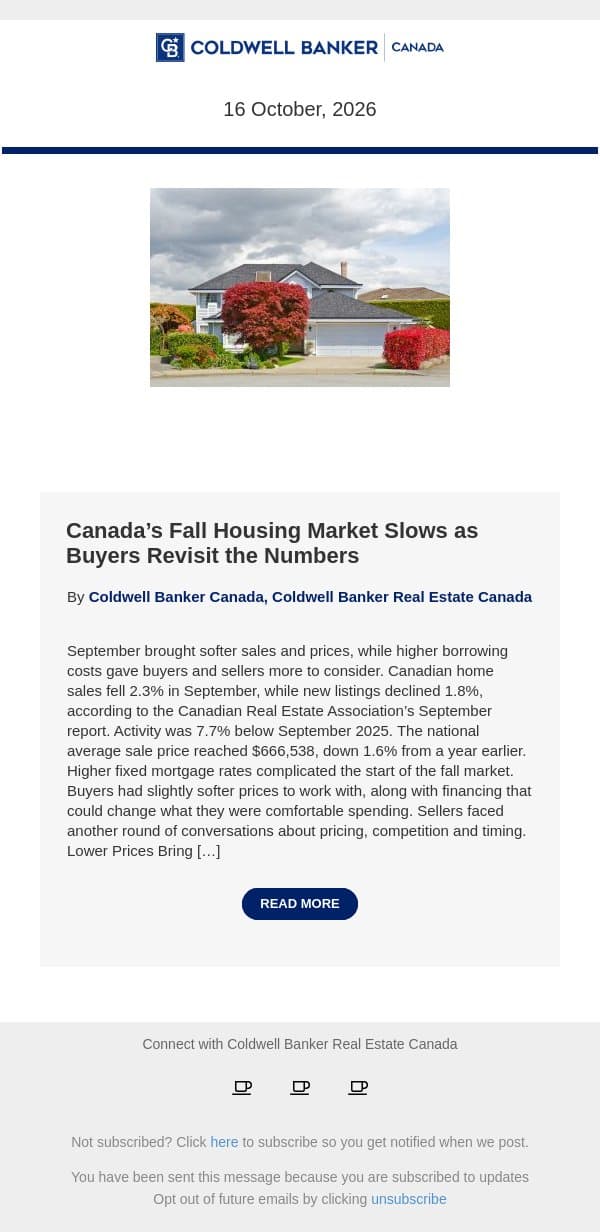 Coldwell Banker Canada: Canada’s Fall Housing Market Slows as Buyers Revisit the Numbers email from Coldwell Banker Canada screenshot
