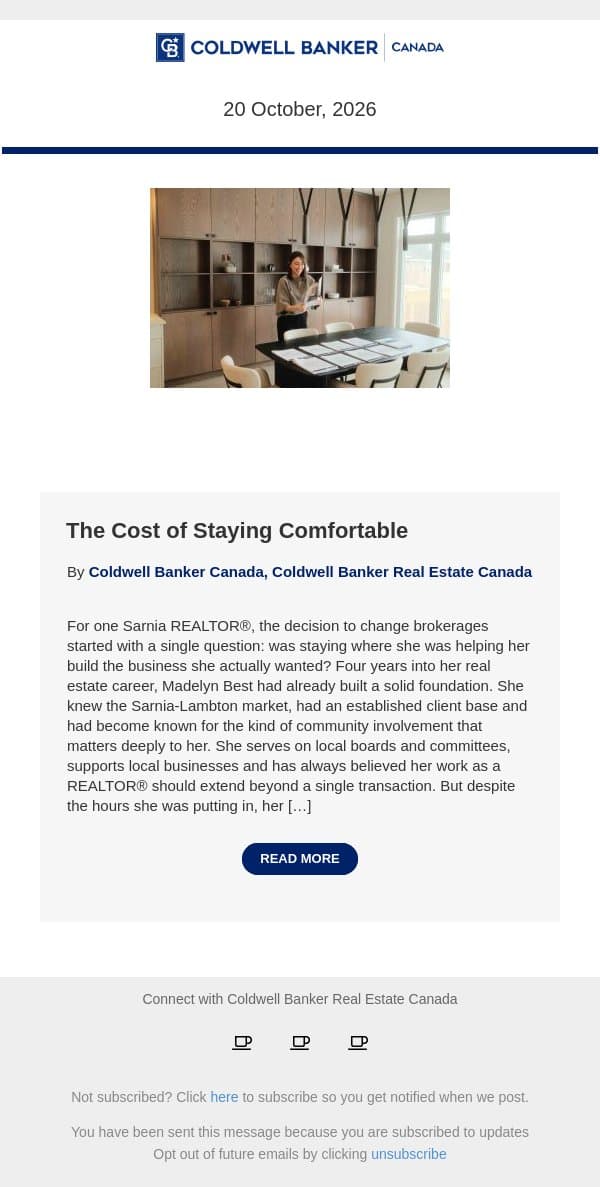 Coldwell Banker Canada: The Cost of Staying Comfortable email from Coldwell Banker Canada screenshot
