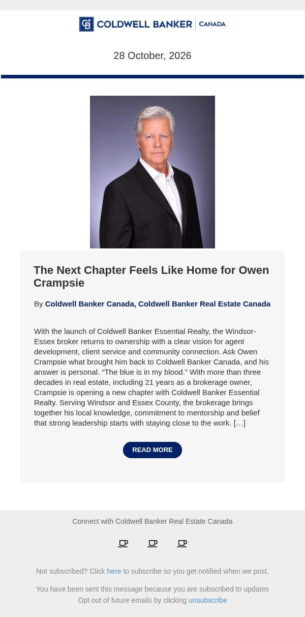 Coldwell Banker Canada: The Next Chapter Feels Like Home for Owen Crampsie email from Coldwell Banker Canada screenshot