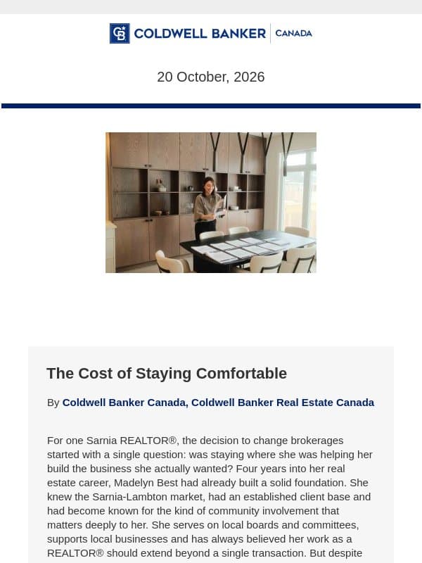 Coldwell Banker Canada: The Cost of Staying Comfortable email from Coldwell Banker Canada