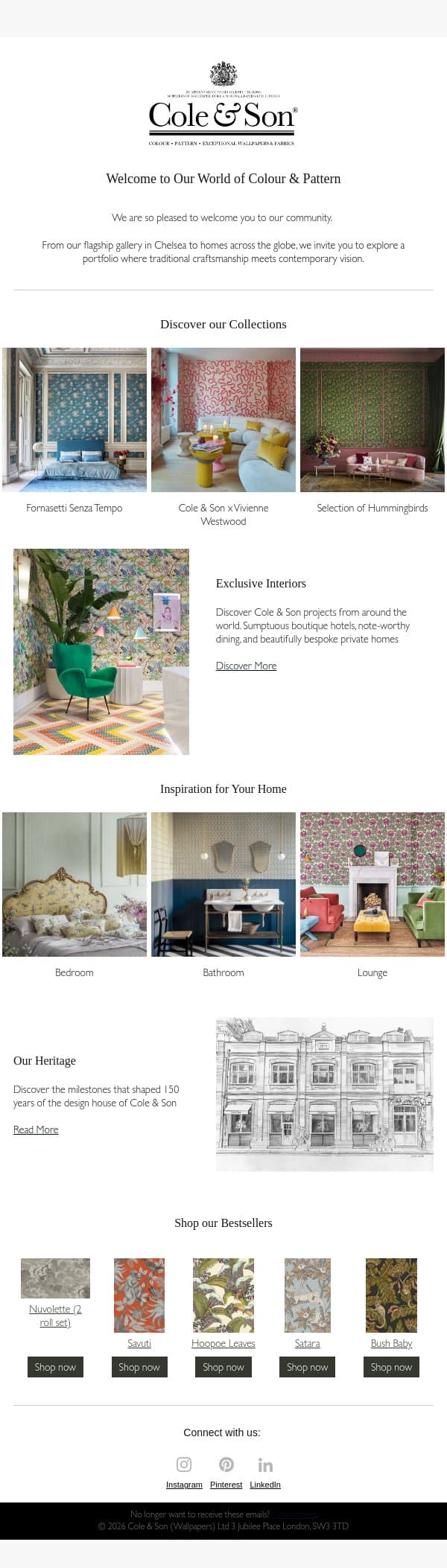Welcome to Our World of Colour and Pattern email from Cole & Son screenshot