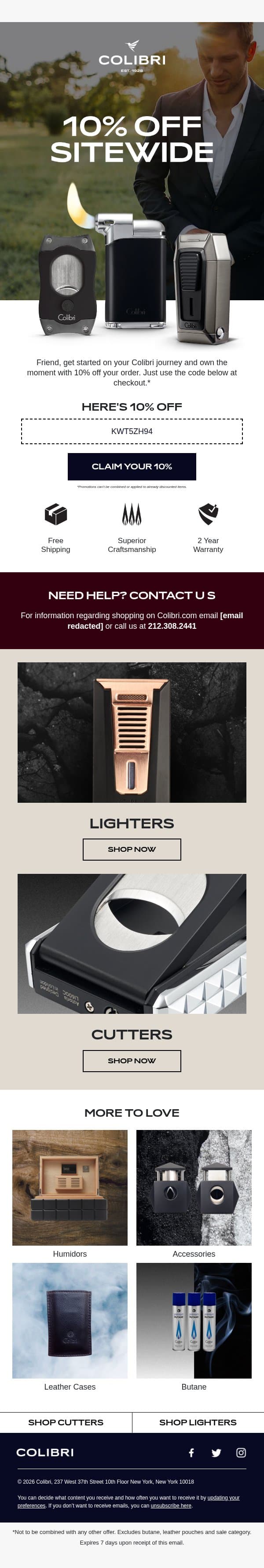 Your one-time exclusive offer expires tonight! email from Colibri Lighters screenshot