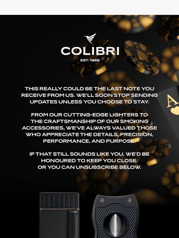 Before we step away email from Colibri Lighters