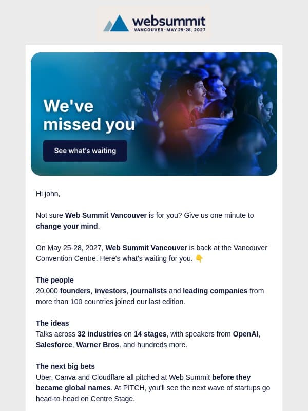 Reasons to give us another look email from Collision Conference