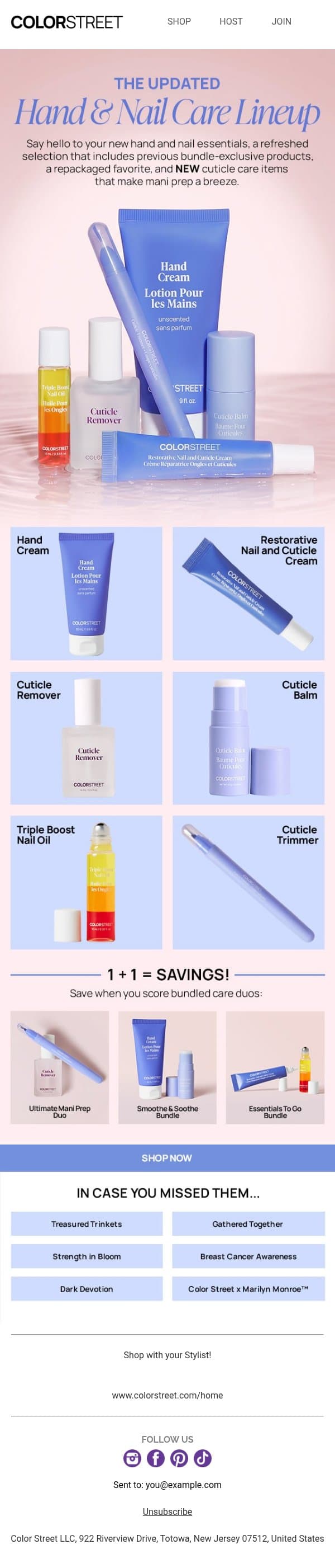 Just launched: Updated and NEW Hand & Nail Care email from Color Street screenshot