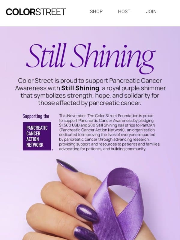 NEW: Pancreatic Cancer Awareness Shade email from Color Street