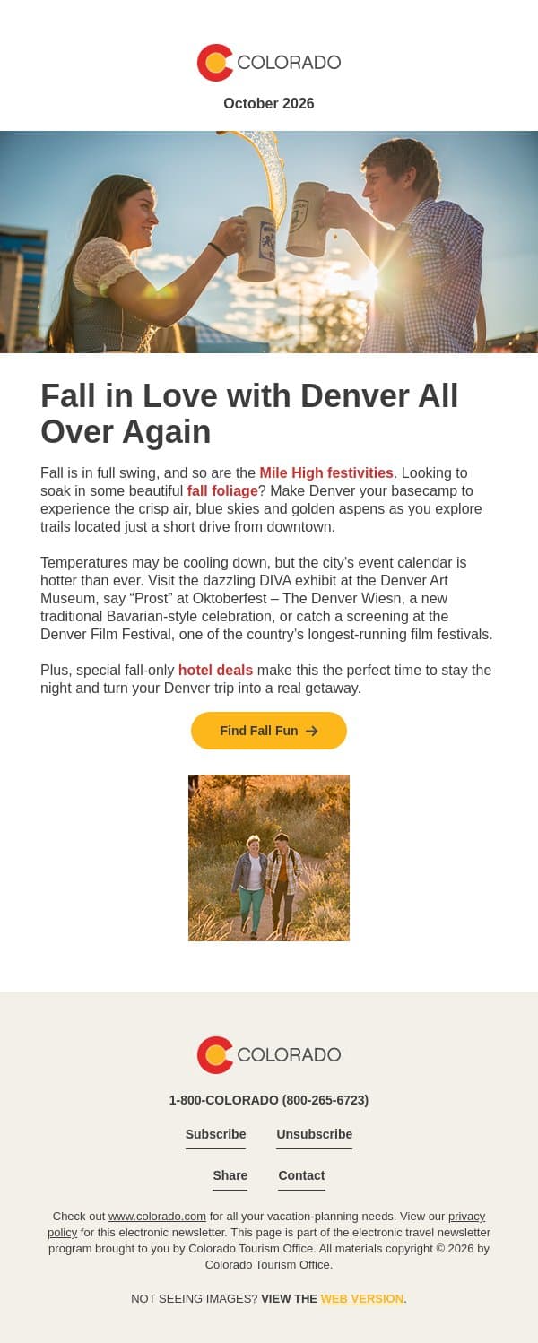 Don’t Miss Fall in Denver email from Colorado Tourism Office screenshot