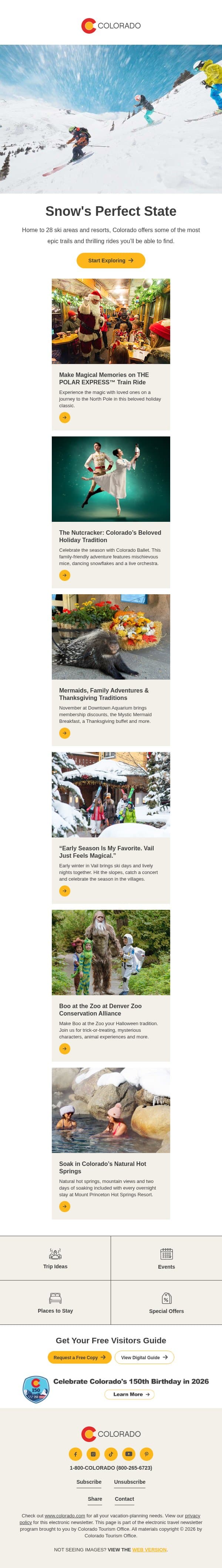 Find Your Perfect Match at 28 Colorado Ski Resorts email from Colorado Tourism Office screenshot