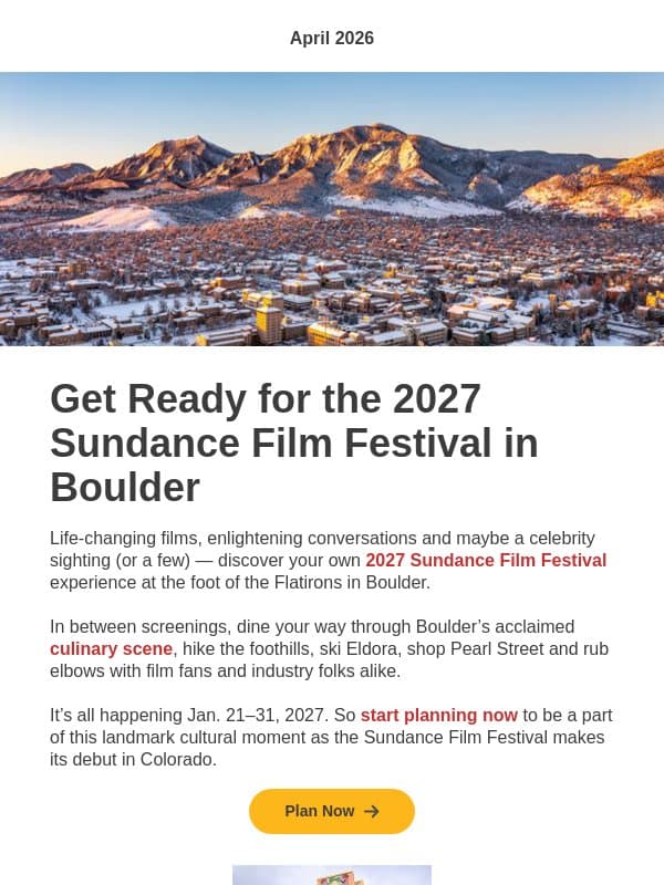 Plan for 2027 Sundance Film Festival in Boulder email from Colorado Tourism Office