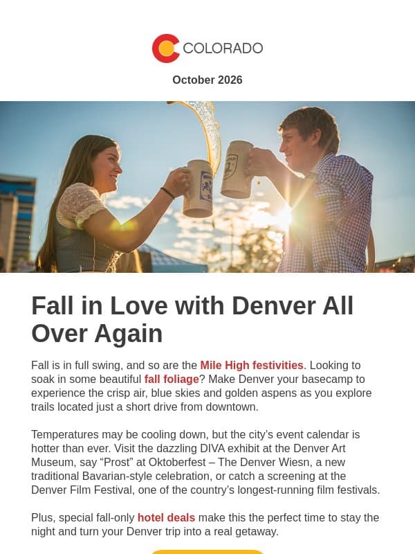 Don’t Miss Fall in Denver email from Colorado Tourism Office