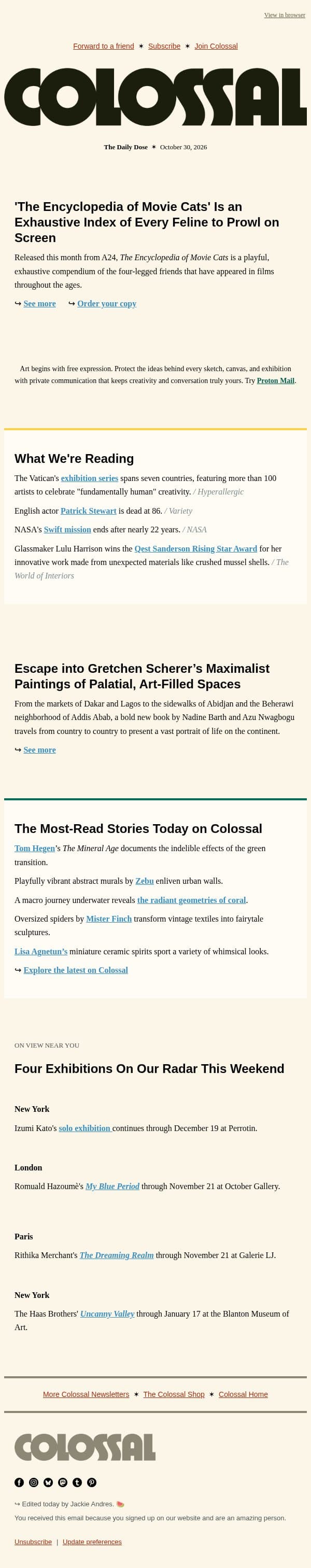 Purrformance of a Lifetime email from Colossal screenshot