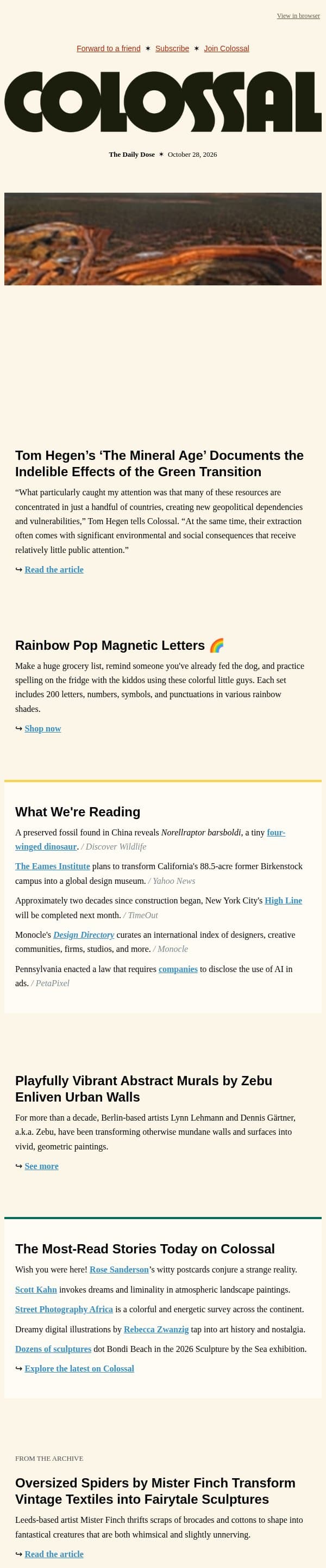 Digging Deep email from Colossal screenshot