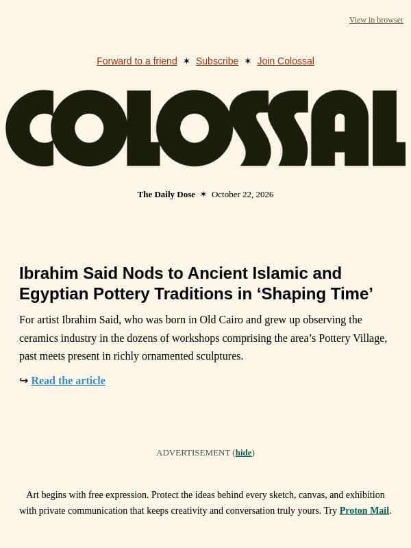 Shaping Time email from Colossal