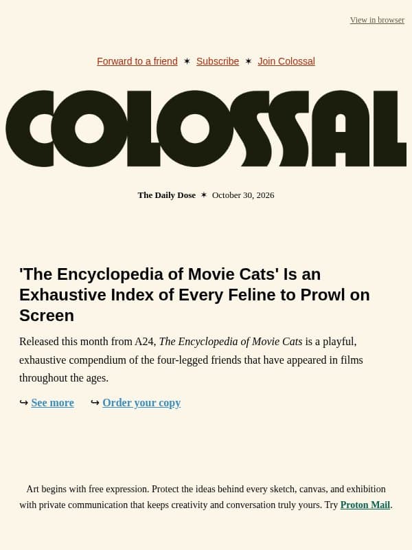 Purrformance of a Lifetime email from Colossal