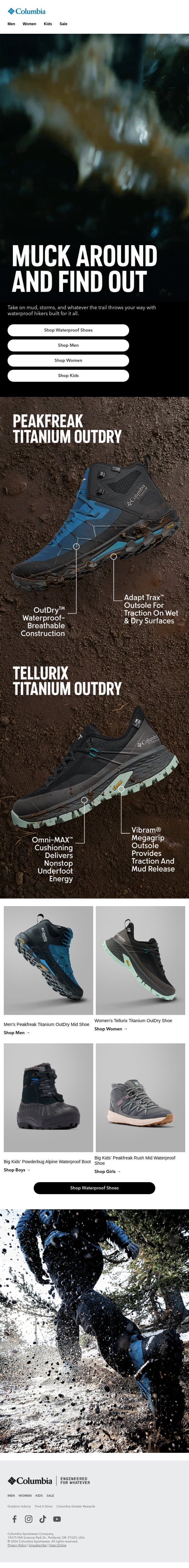 Waterproof hikers for the gnarliest trails. email from Columbia Sportswear screenshot