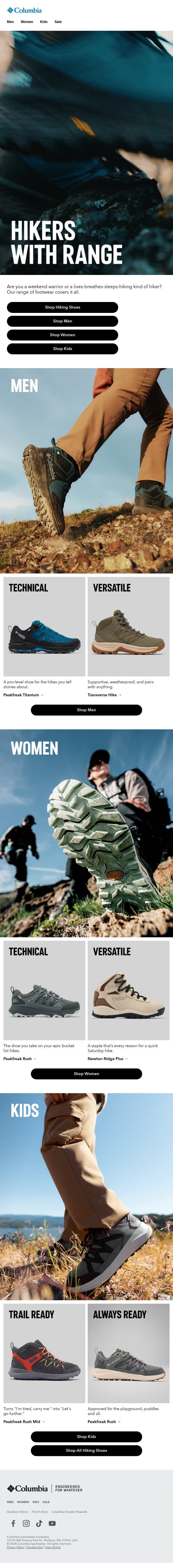 Shoes for the way you hike. email from Columbia Sportswear screenshot