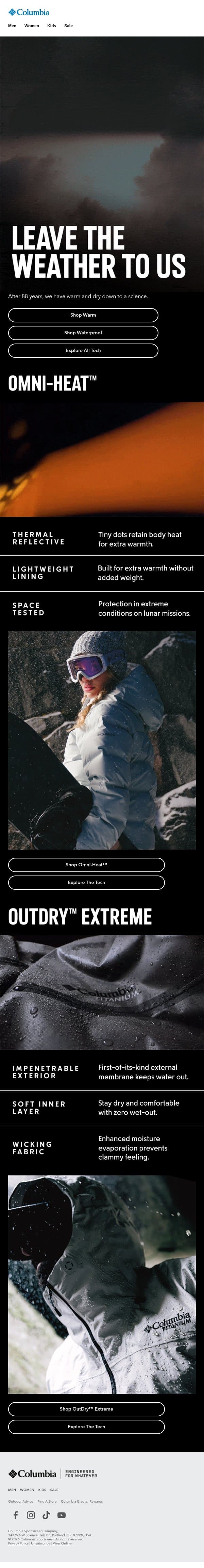 We’ve got the weather covered. email from Columbia Sportswear screenshot