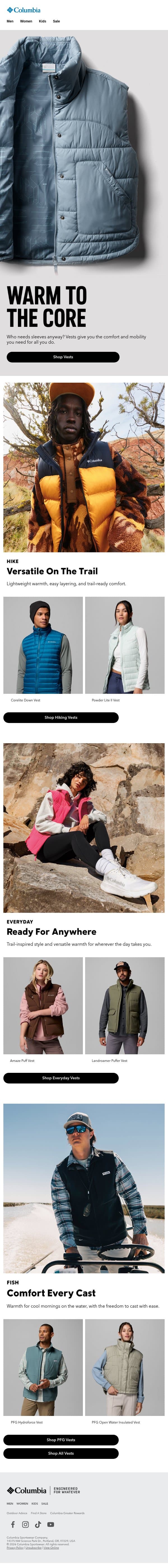 Vests: Your do-it-all layer. email from Columbia Sportswear screenshot