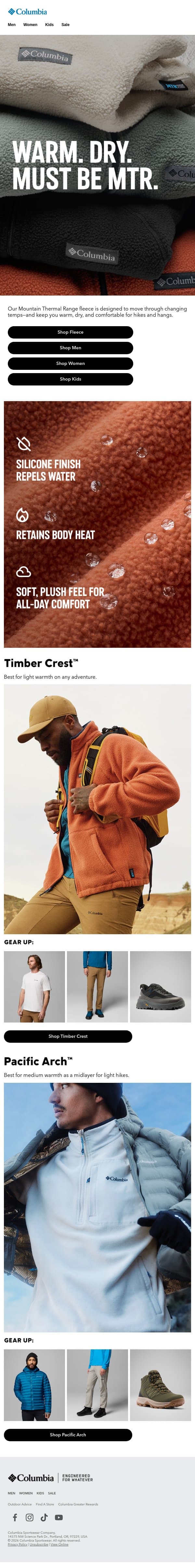 Fleece that fends off drizzle? email from Columbia Sportswear screenshot