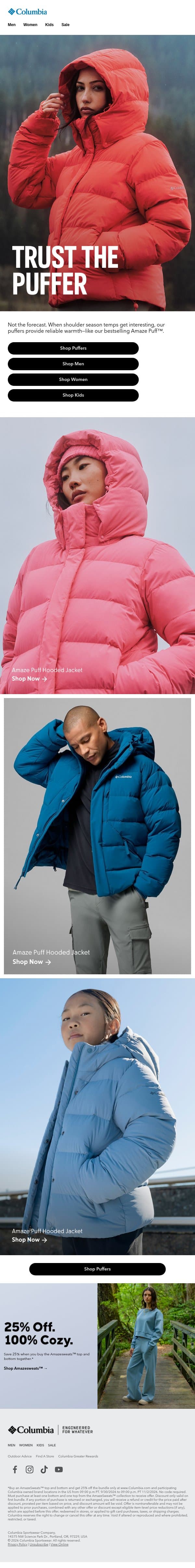 Get the puffer now, thank us later. email from Columbia Sportswear screenshot