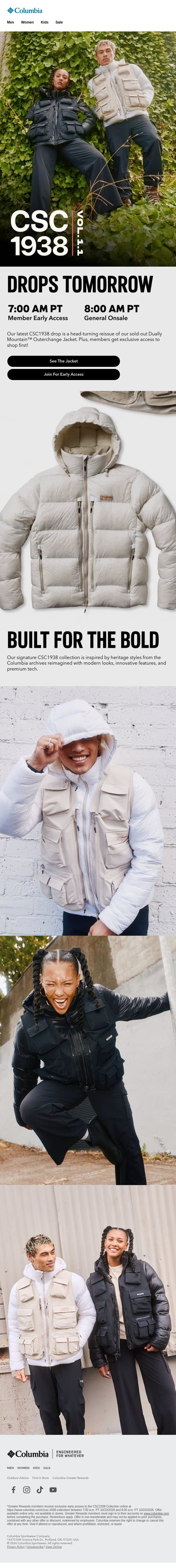 CSC1938 is back. Don’t tell your friends. email from Columbia Sportswear screenshot