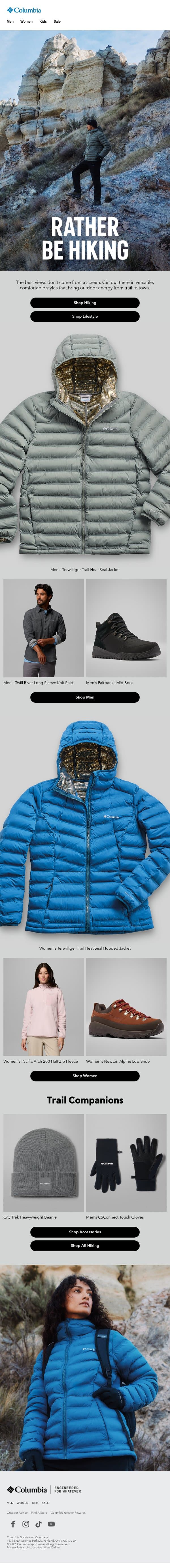 Trail style is everywhere style. email from Columbia Sportswear screenshot