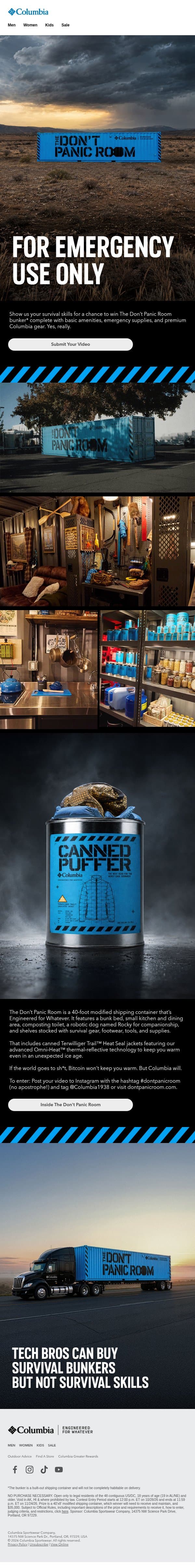 Your chance to win The Don’t Panic Room. email from Columbia Sportswear screenshot