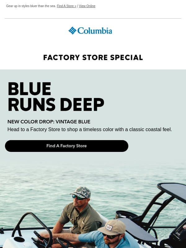 Factory Stores: New PFG color—Vintage Blue email from Columbia Sportswear
