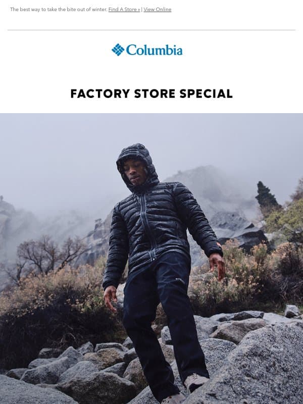 Factory Stores: New Outerwear email from Columbia Sportswear