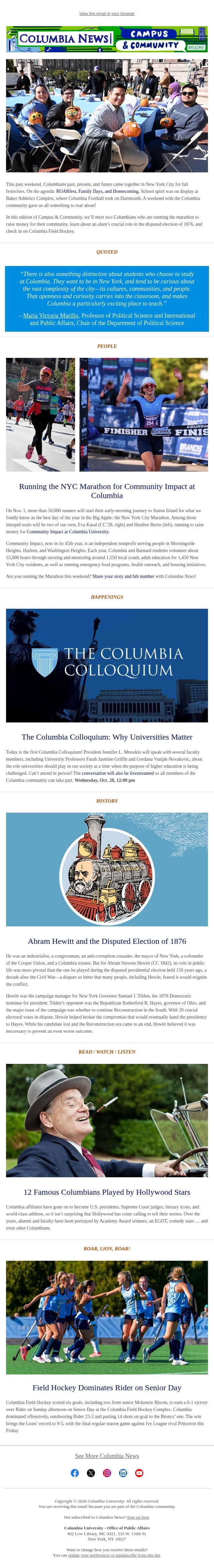 Homecoming, NYC Marathon, and More Fall Traditions π email from Columbia University screenshot