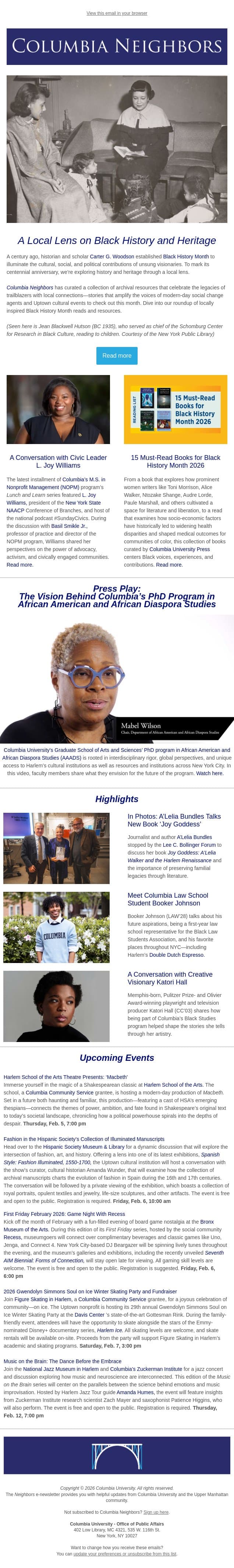 Marking 100 Years of Black History Month Uptown email from Columbia University screenshot