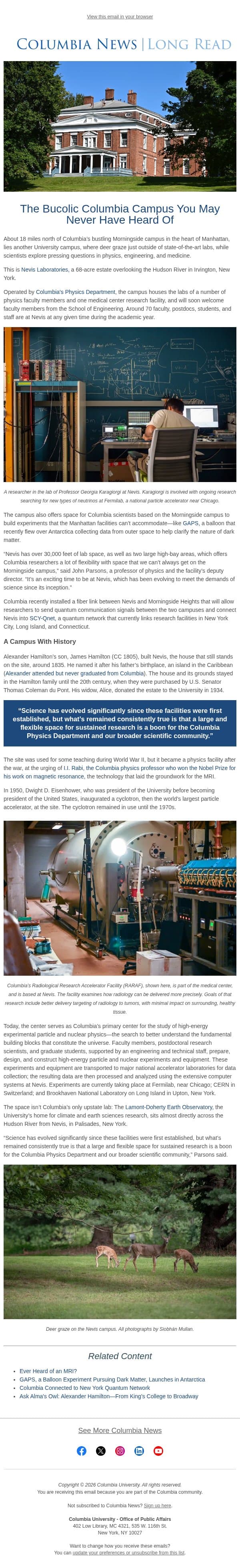 Columbia's Campus You May Never Have Heard Of email from Columbia University screenshot