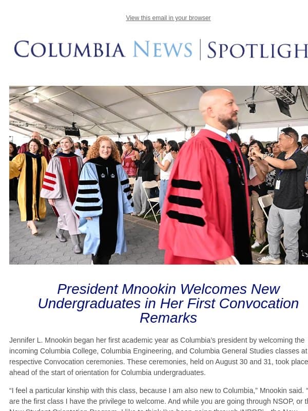 President Mnookin Kicks Off the Academic Year at Convocation email from Columbia University