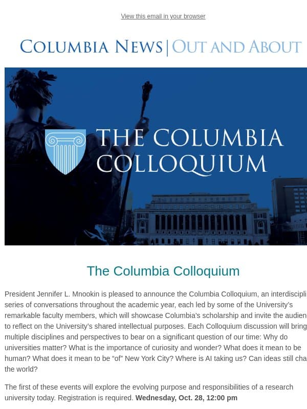 Reflect on the Big Questions at the Columbia Colloquium email from Columbia University