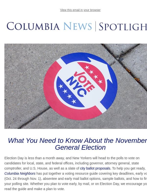 ✅ Prepare for the Nov. 3 Election: Dates, Polling Sites, Events, and More email from Columbia University