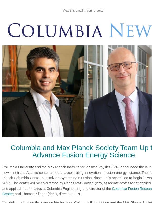 A New Partnership for Fusion Energy Research email from Columbia University