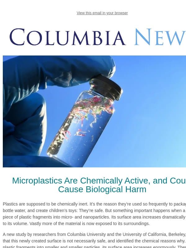 New Research on the Dangers of Microplastics email from Columbia University