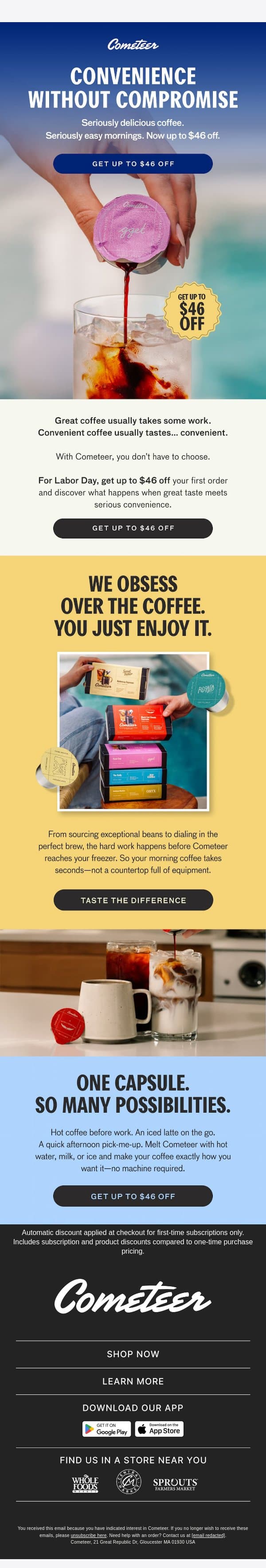 Seriously delicious coffee. Seriously easy mornings. ☕ email from Cometeer screenshot